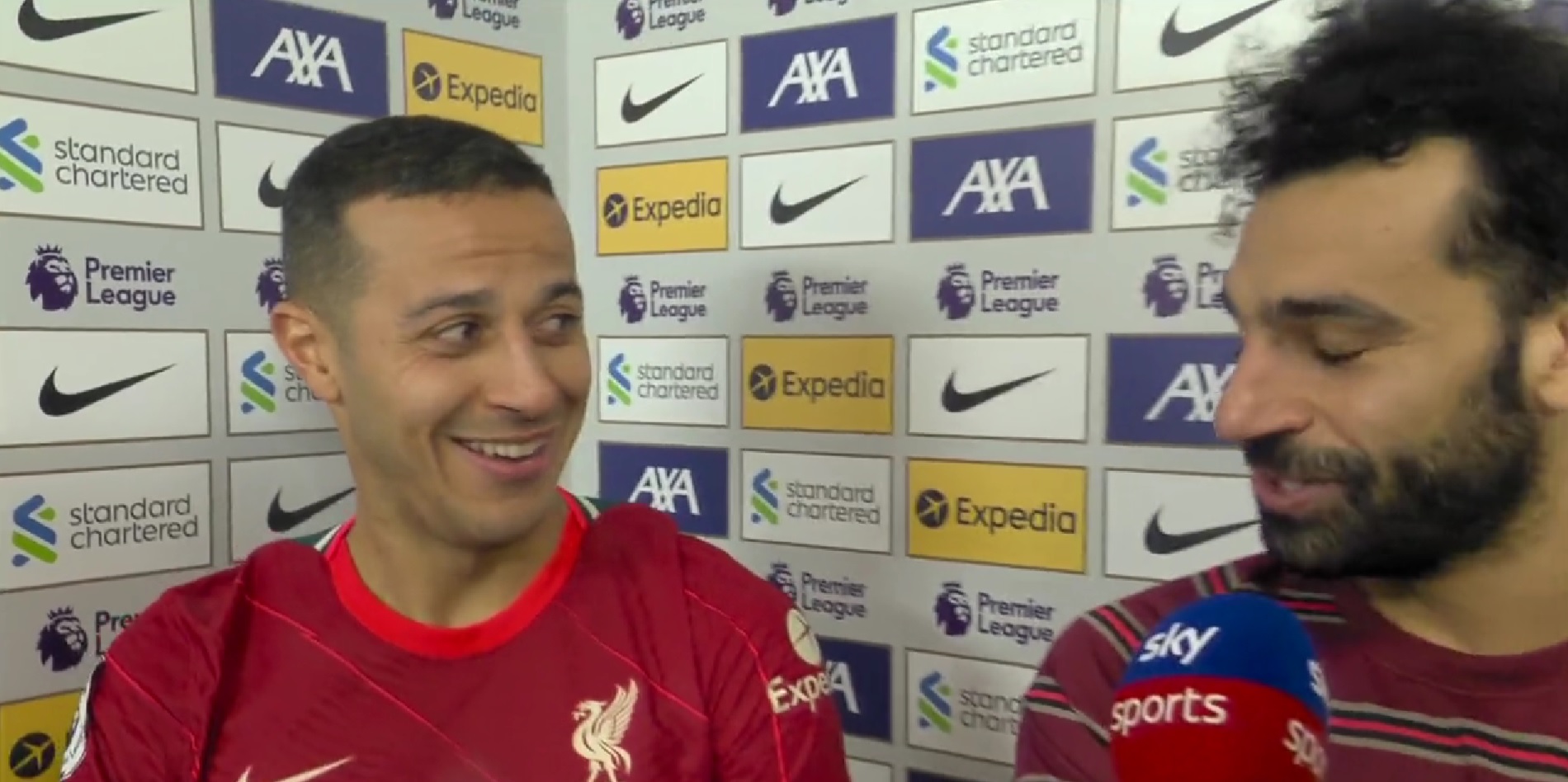 (Video) Salah corrects Thiago with hilarious quip over position in post-match interview