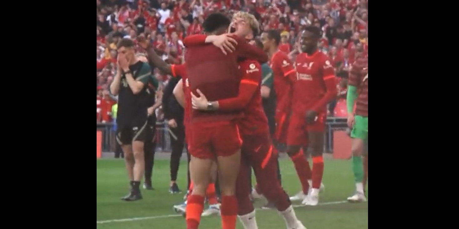 (Video) Luis Diaz’s surprise friendship with Liverpool teenager on display during FA Cup pitch celebrations