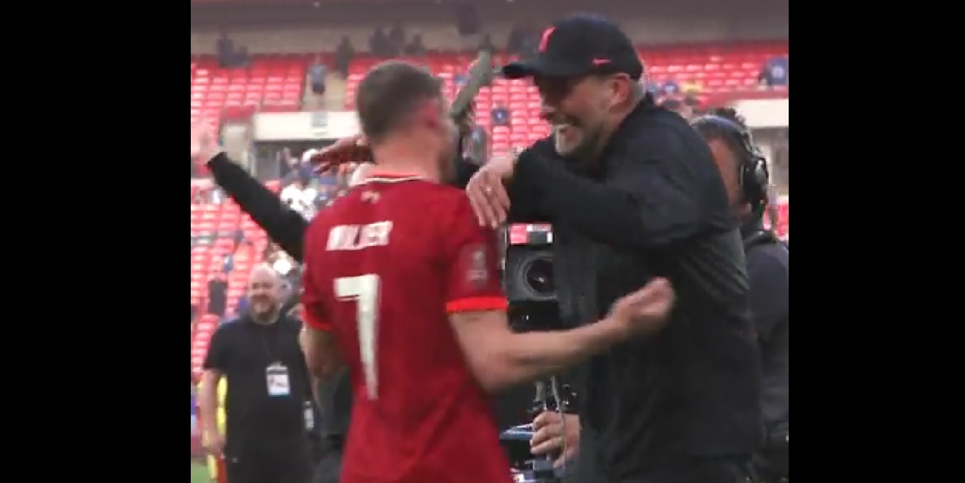 (Video) Klopp looked like he needed to be surgically removed from Milner during Wembley celebrations
