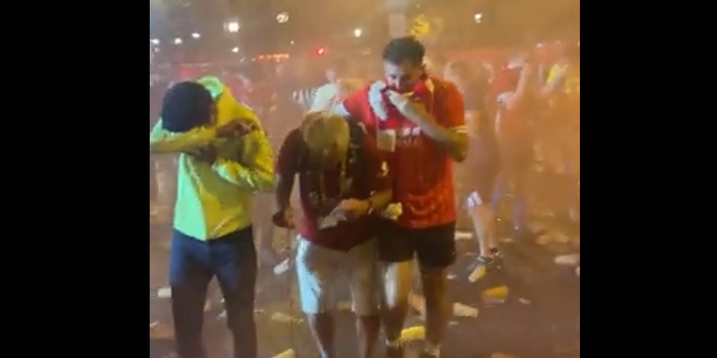 (Video) Horrifying scenes of Liverpool fans being teargassed in fanzone looks like warzone footage