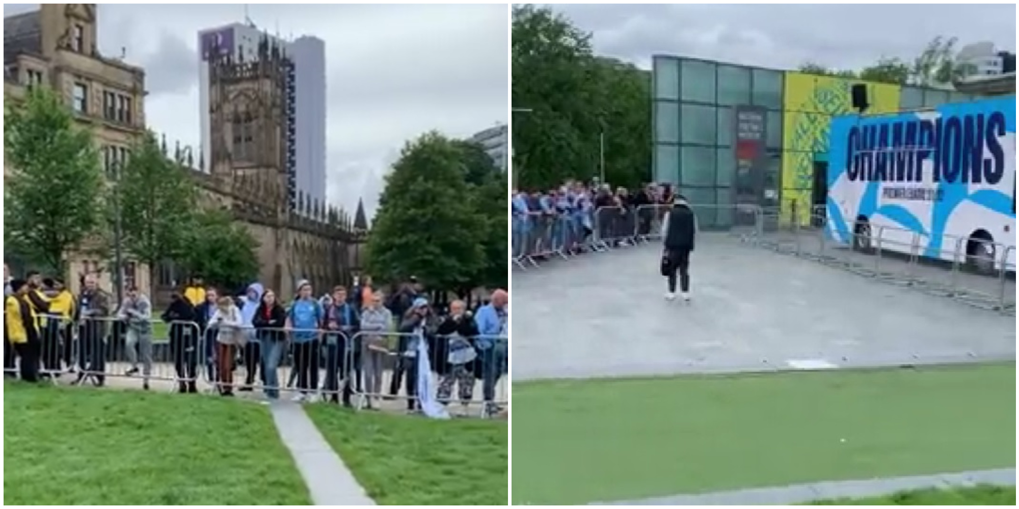 (Video) Embarrassing scenes as only a few Manchester City fans seen waiting for PL trophy parade an hour before buses set off
