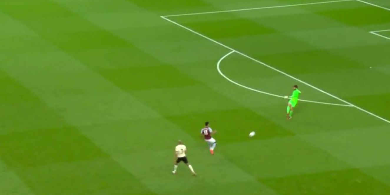(Video) Alisson Becker fires the ball at Ollie Watkins and narrowly avoids costing Liverpool a goal against Aston Villa