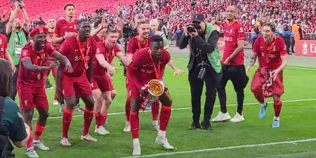 (Video) Heartwarming moment Naby Keita hands Divock Origi the FA Cup so that he can celebrate with the Liverpool fans