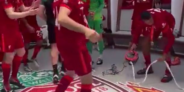 (Video) Liverpool fans will love watching Joel Matip tidying the Wembley dressing room as his teammates celebrate the FA Cup win