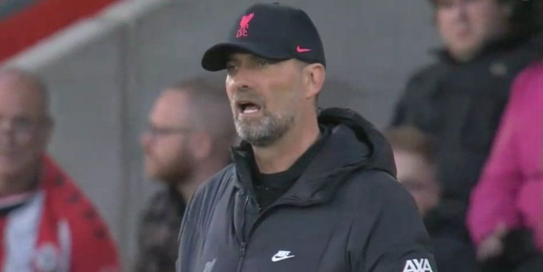 (Image) Jurgen Klopp’s worried face as Joe Gomez goes down injured towards the end of the first-half against Southampton