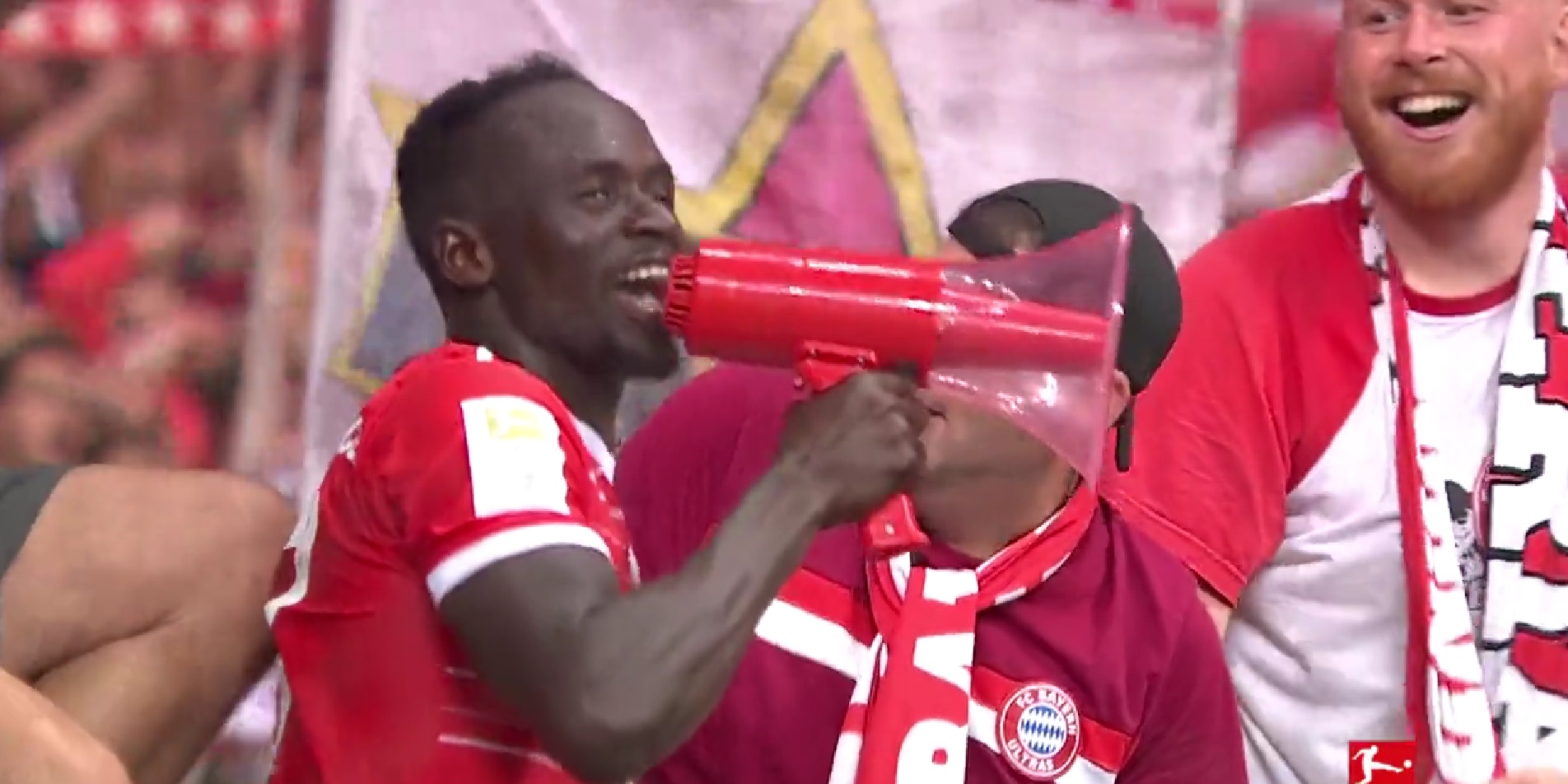 (Video) Wild scenes as megaphone-wielding Sadio Mane joins fans in stands after Bayern win