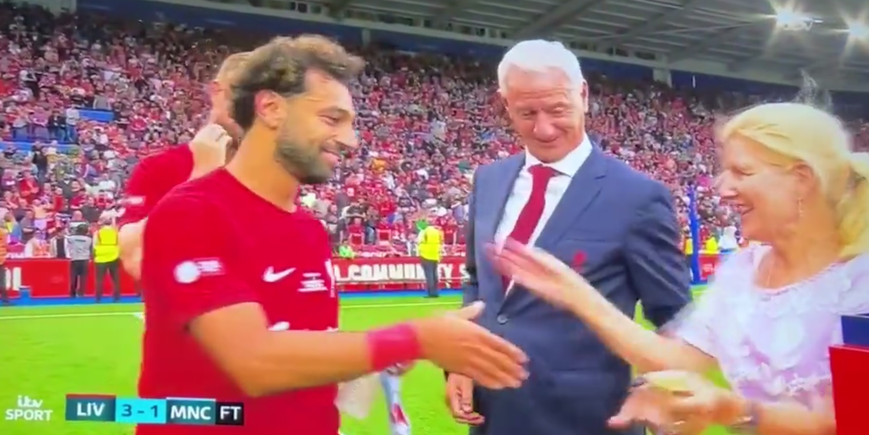 (Video) FA Chairwoman blown away meeting Salah during Community Shield medal ceremony; will have fans laughing hard