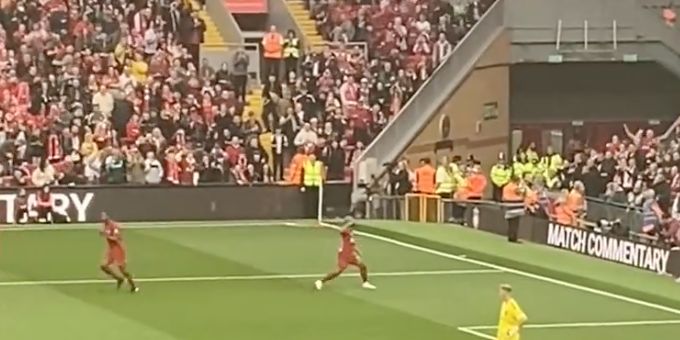 (Video) Florent Sinama Pongolle mimics Jurgen Klopp’s fist-pump celebrations in front of The Kop as Liverpool defeat Manchester United