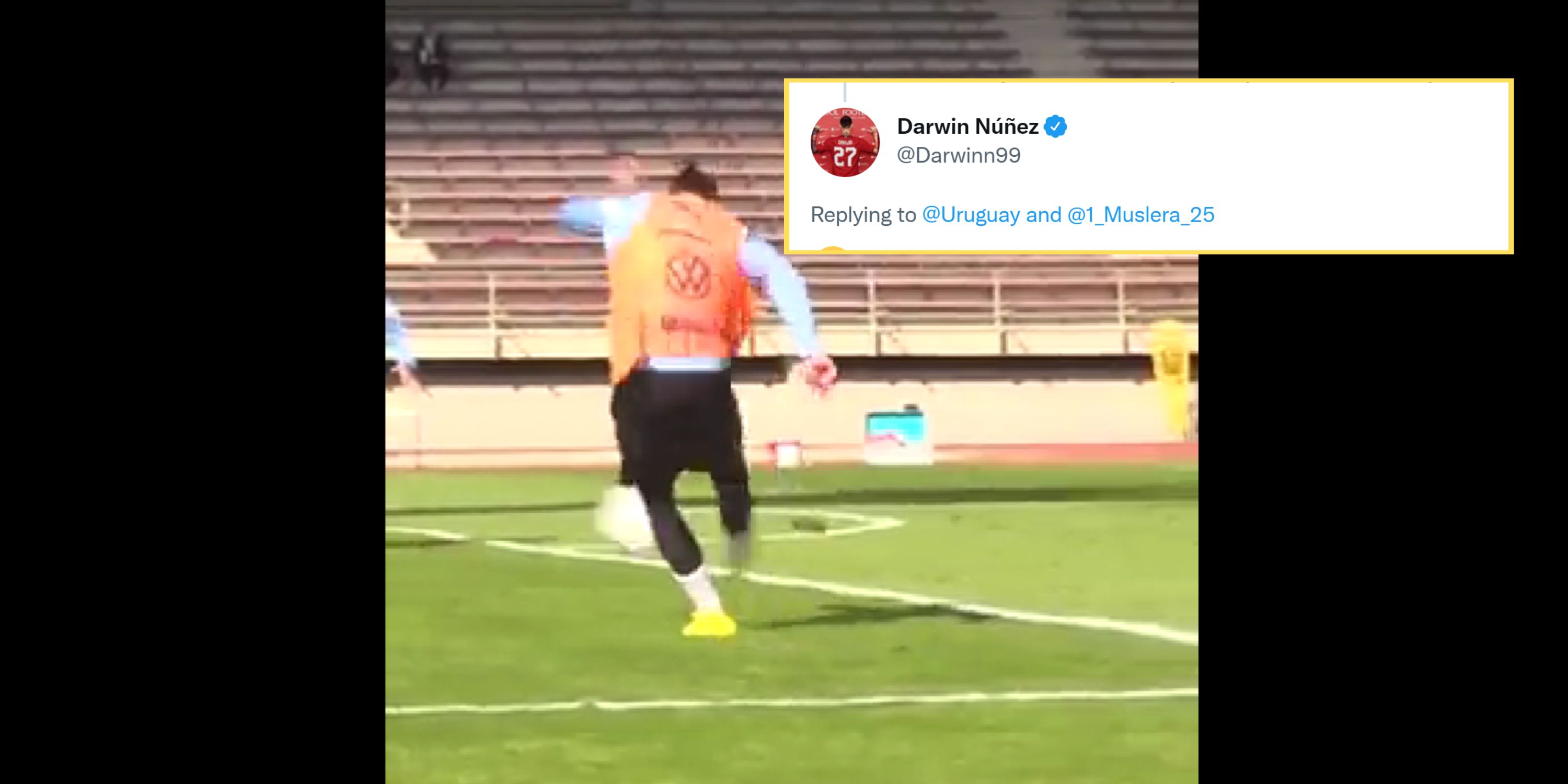 (Video) Nunez appears to respond to online hate with single emoji comment on clip of him shooting in Uruguay training
