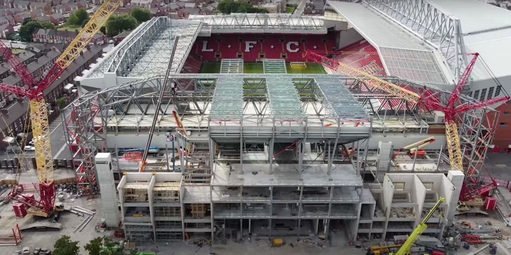 Anfield Road End expansion update with a fourth lift shaft now installed