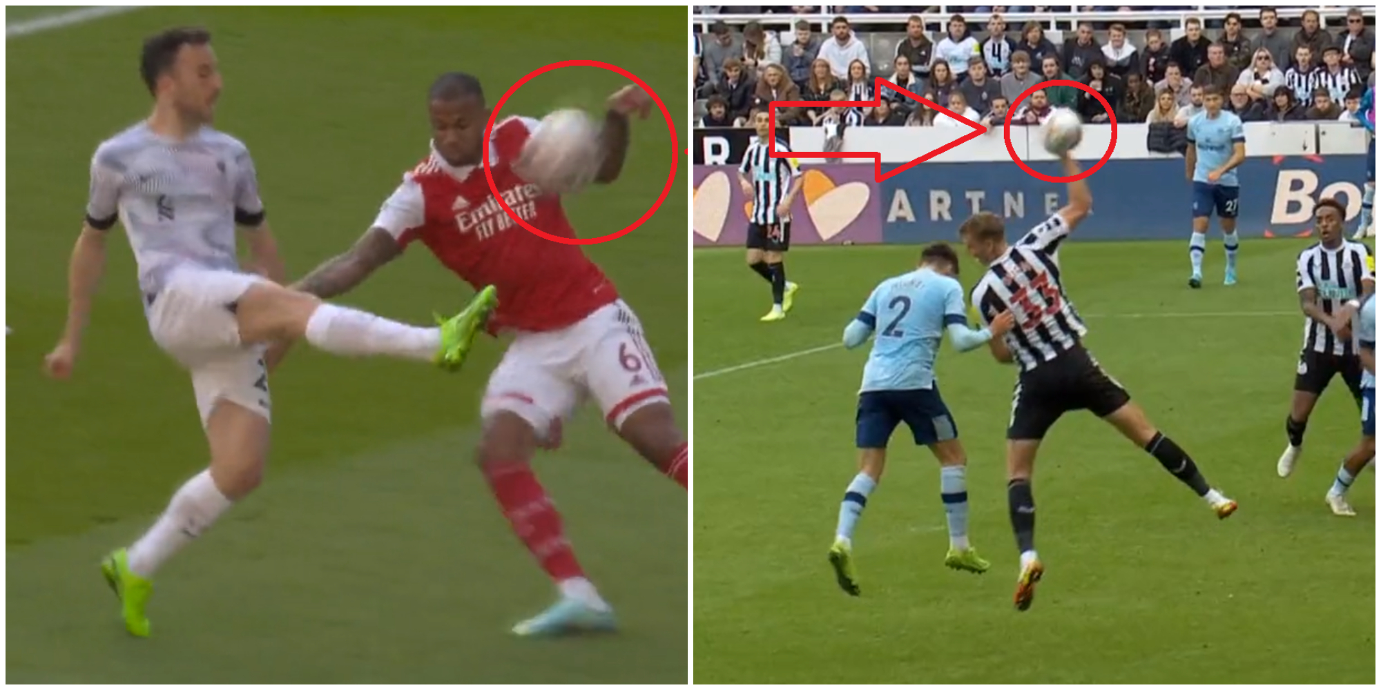 (Video) Handball rule hypocrisy as near carbon copy of Gabriel handball given against Newcastle – Liverpool fans will be gutted