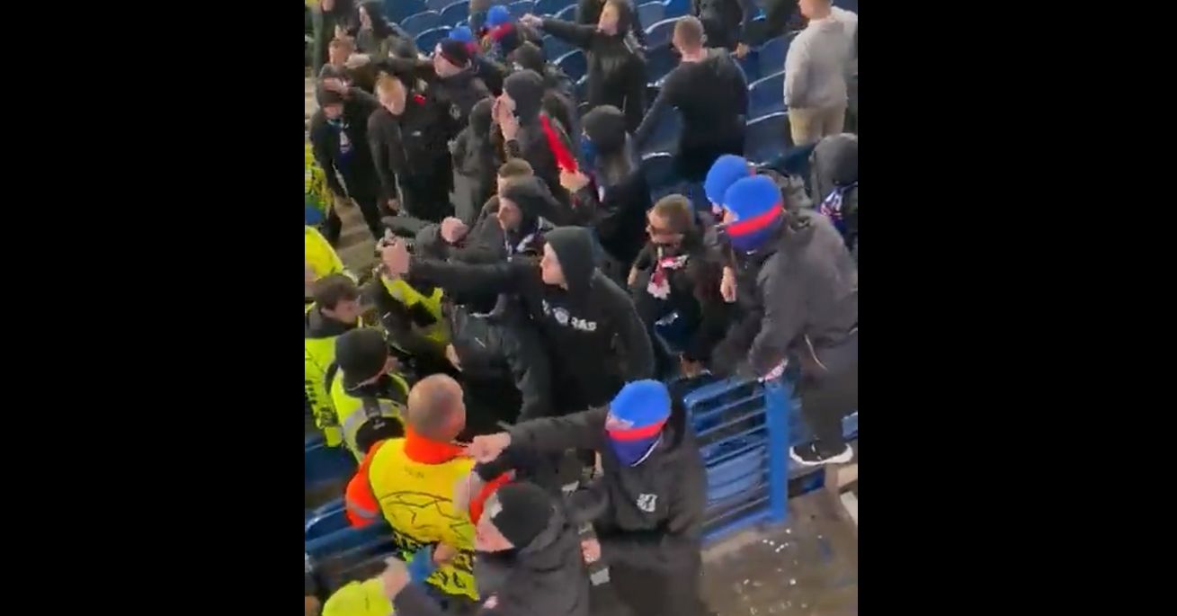 (Video) Rangers ultras try to square off with Liverpool fans; away end chants ‘what the hell was that?’