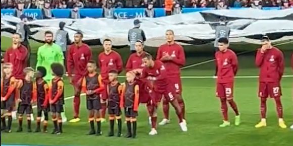(Video) Heart-warming moment Thiago Alcantara shields young mascot from the cold prior to Rangers clash