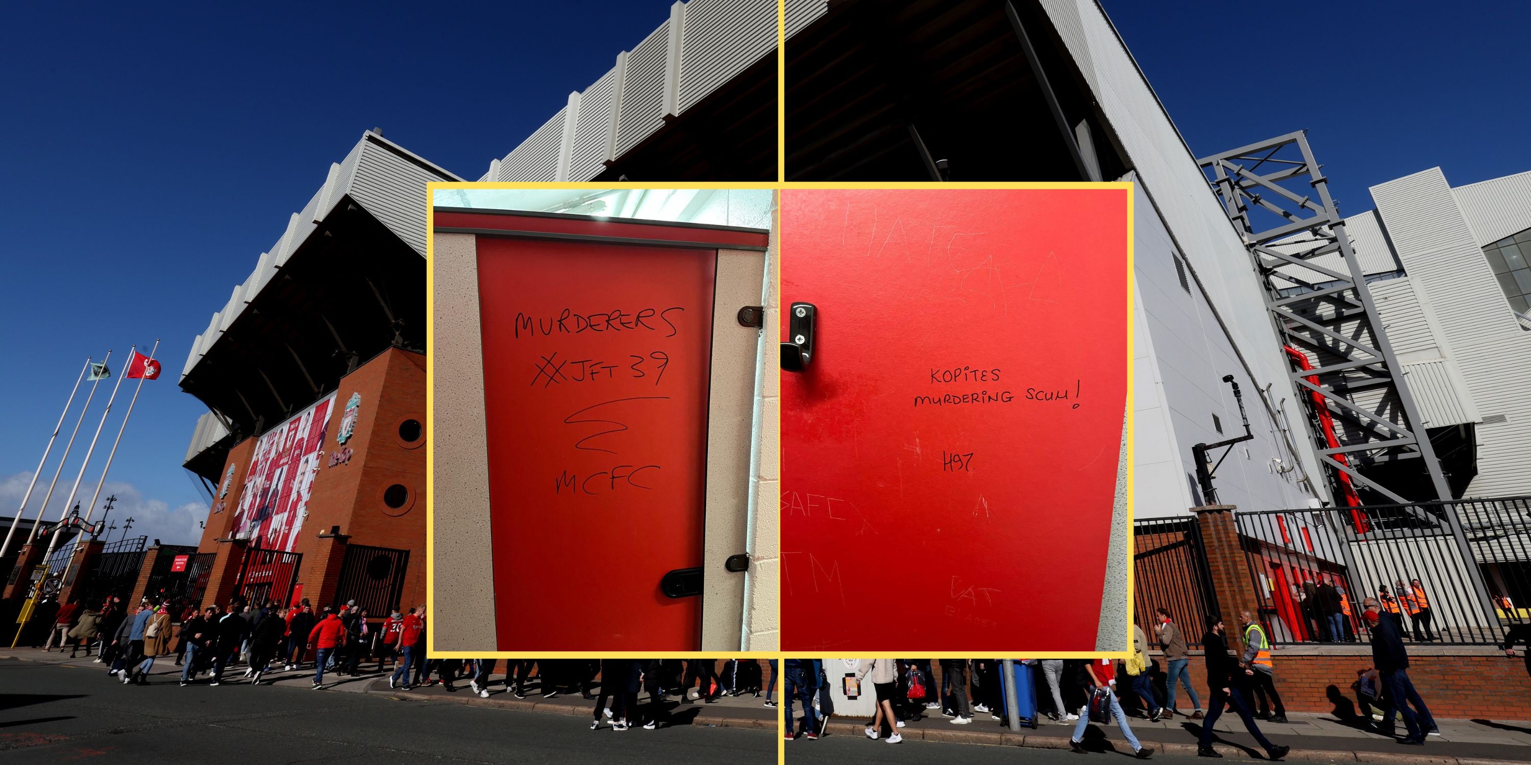 (Photos) ‘Murdering scum’ – Horrific messages left by Manchester City fans at Anfield away end