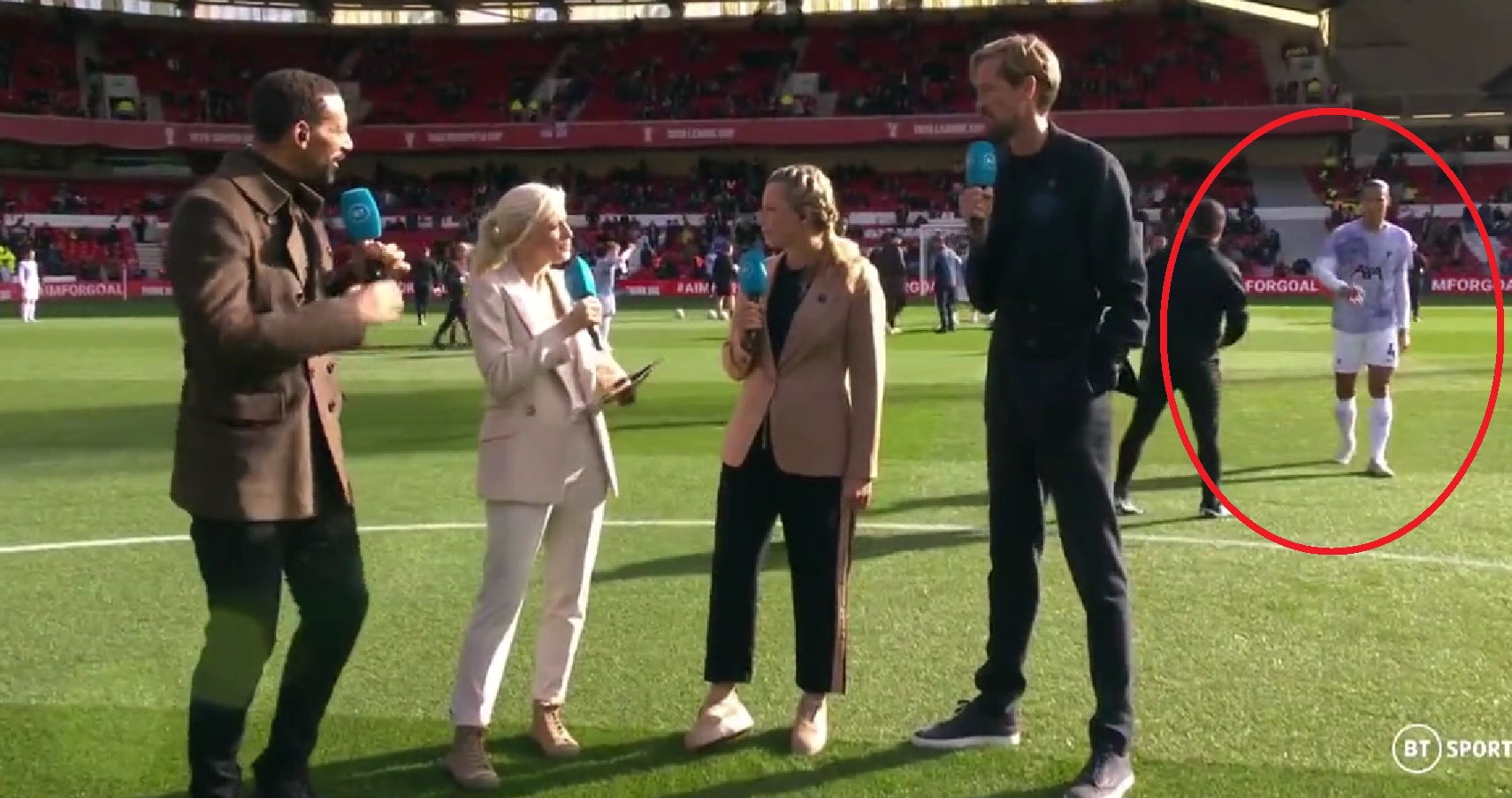 (Video) What Van Dijk did to BT Sport team when they got in way of pre-match warmup
