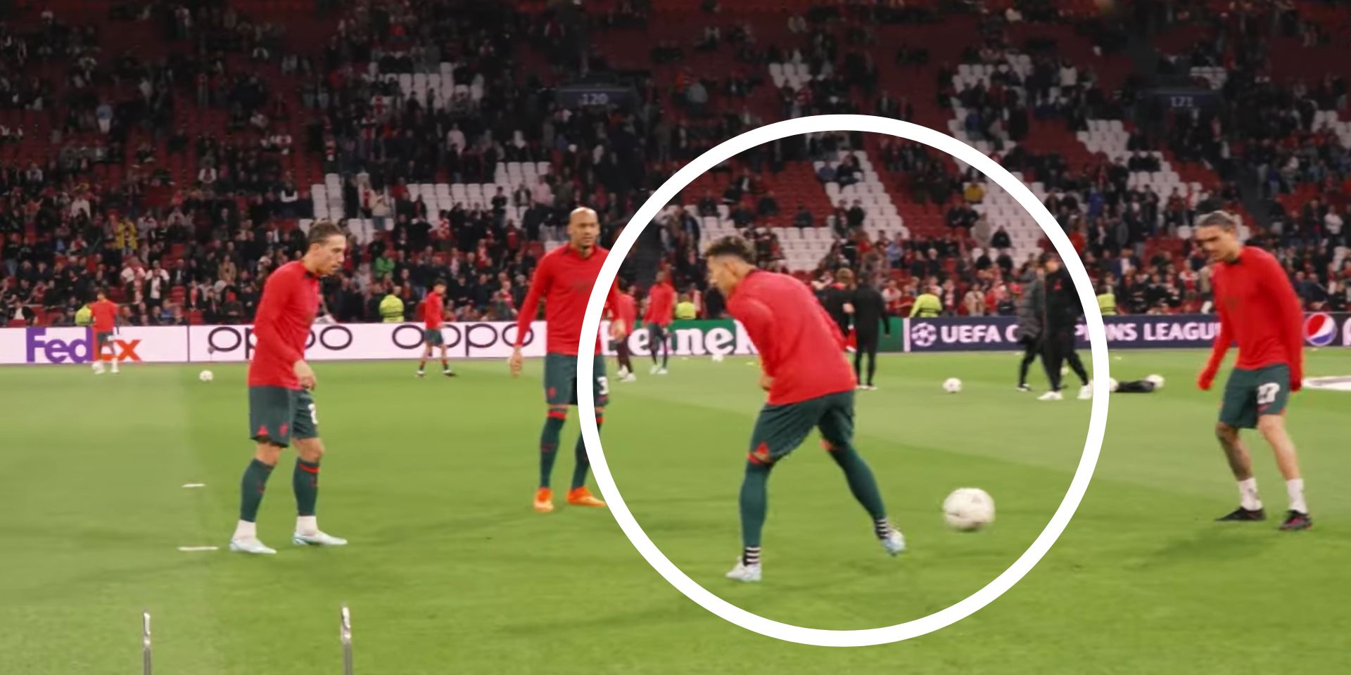 (Video) Bobby Firmino shows off skill with three no-look passes in Ajax warm-up