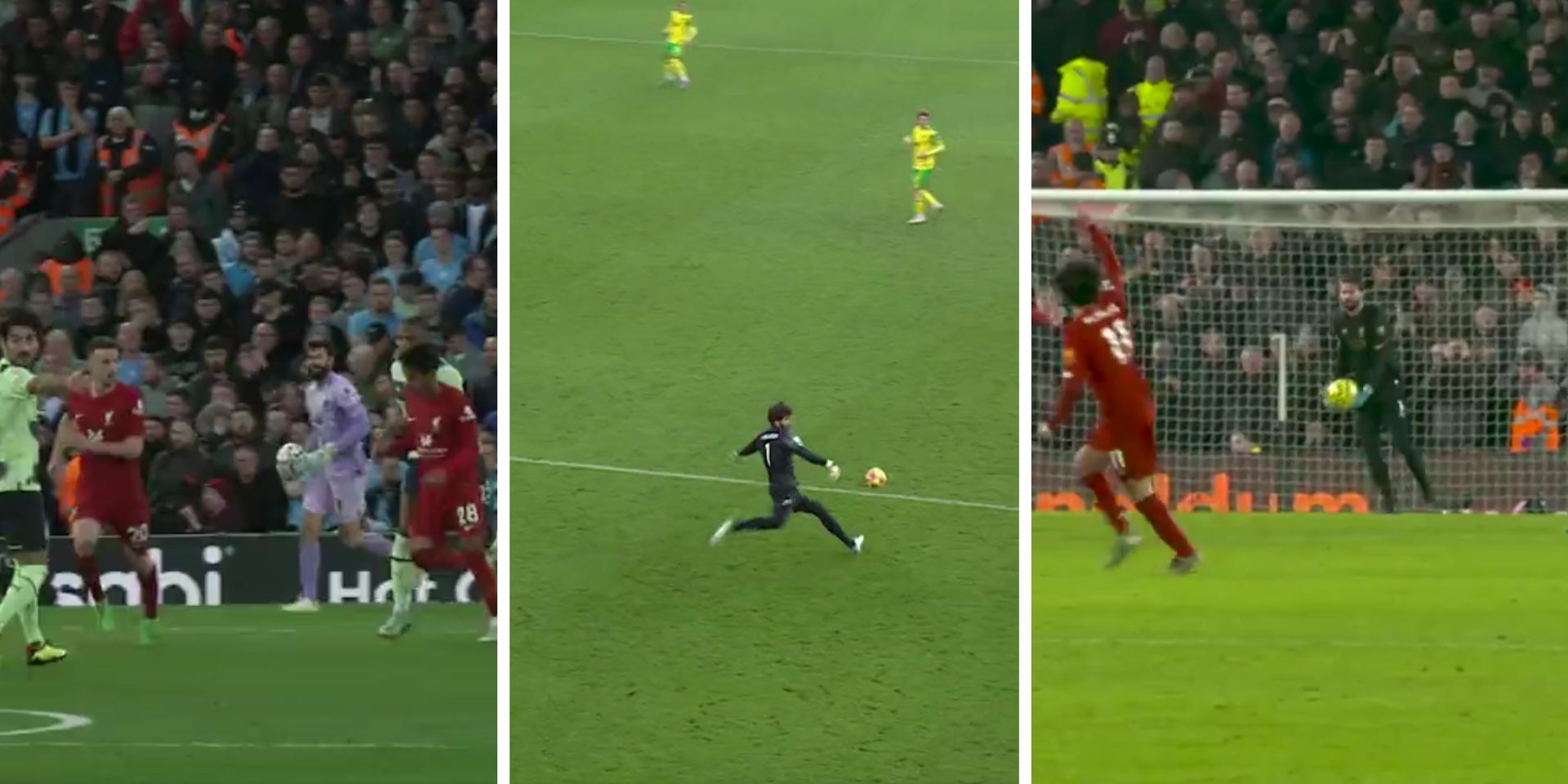 (Video) Alisson’s three record breaking assists to Mo Salah in three separate seasons