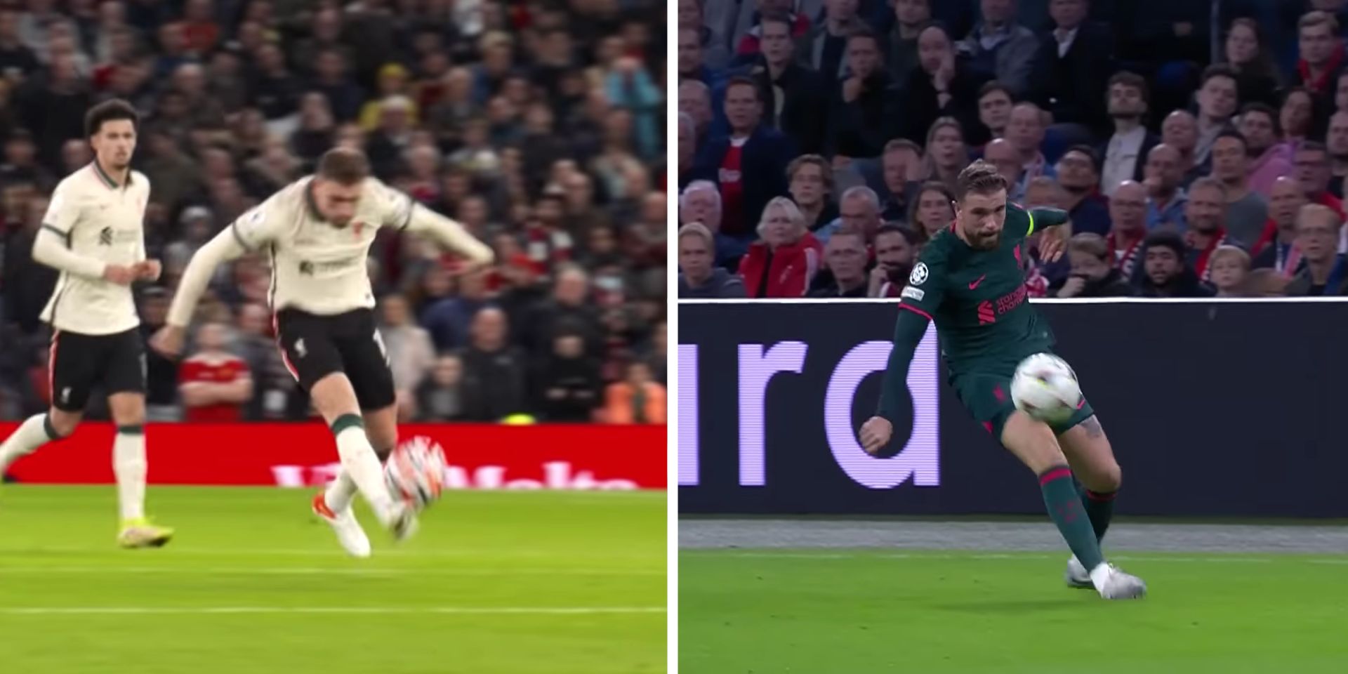 (Video) Henderson’s outside of the boot assists to Salah against Ajax and Manchester United compared