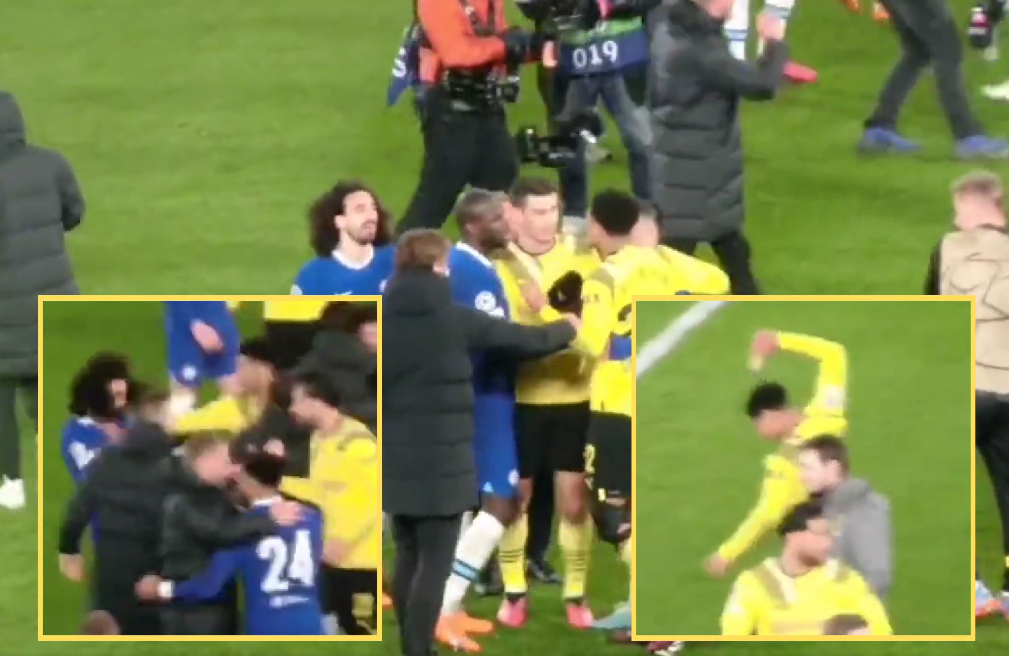 Fuming Bellingham shoves Cucurella during fiery post-match confrontation