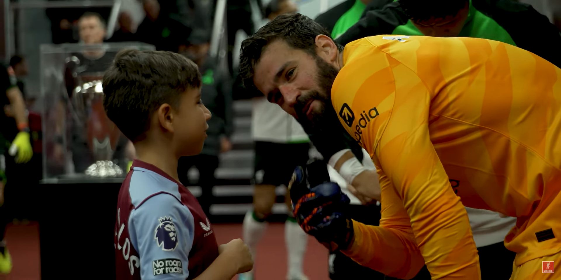 (Video) Adorable interaction between Alisson and Villa mascot shows why we love the Brazilian