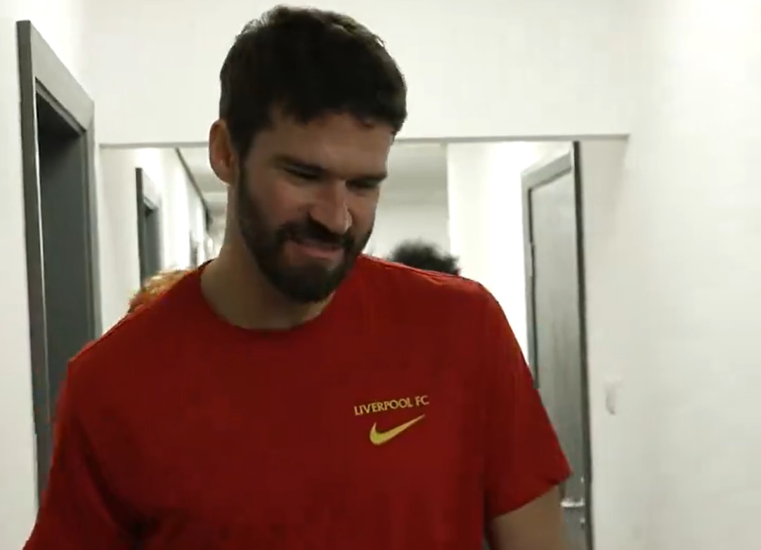 (Video) Alisson makes brilliant quip to Mo Salah upon seeing Liverpool teammate’s attire