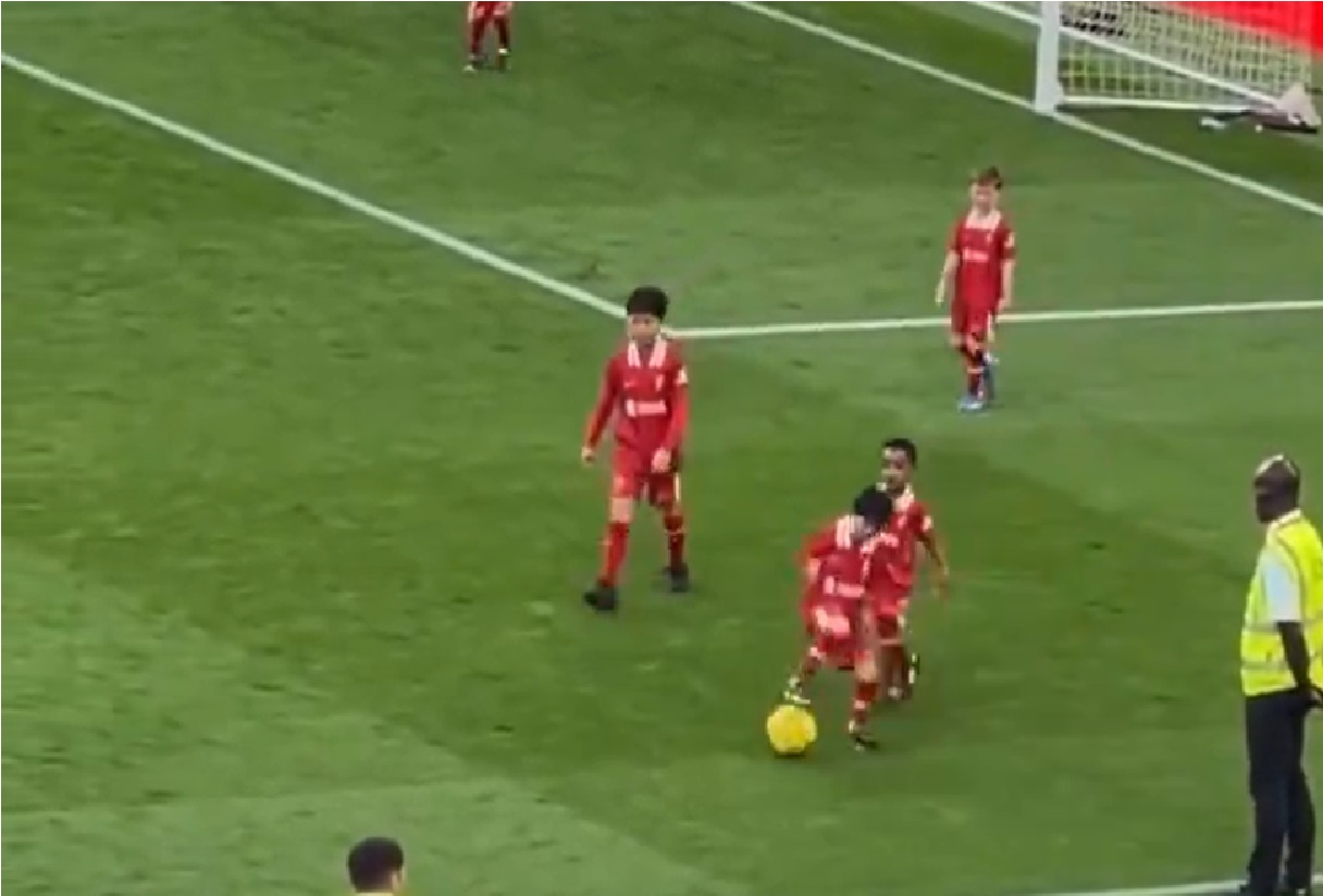 (Video) Twists and tackles: Liverpool players’ kids had a delightful kickaround on Anfield pitch