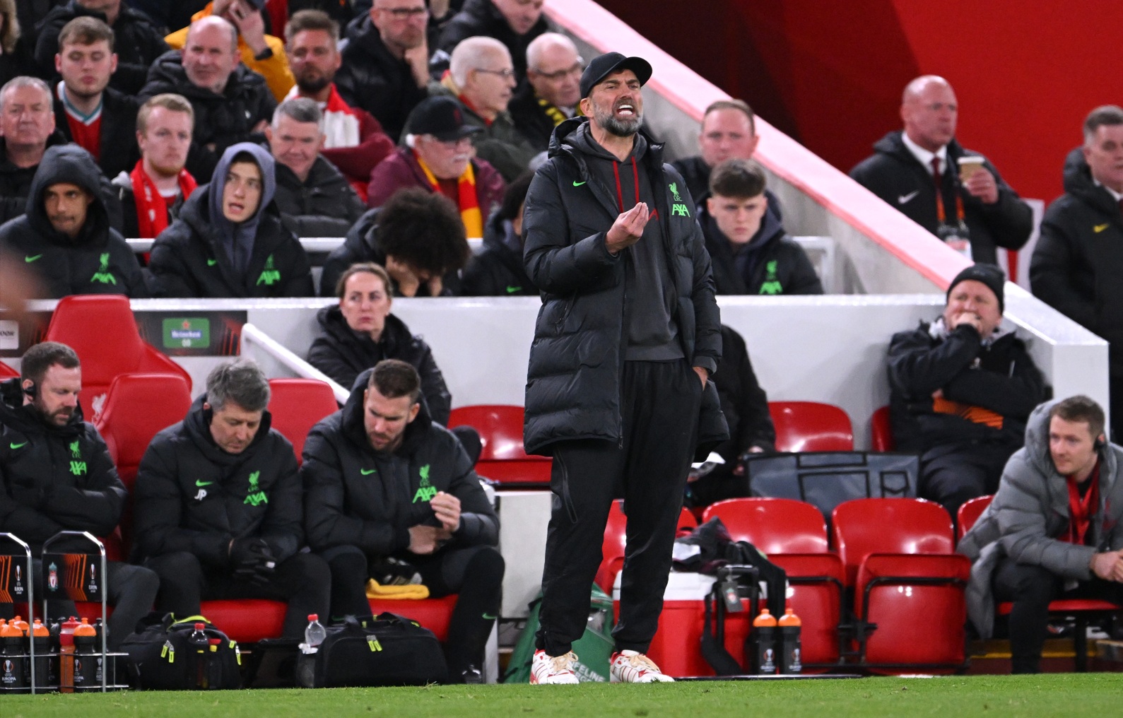 Jurgen Klopp bellows instructions to Liverpool players against Atalanta