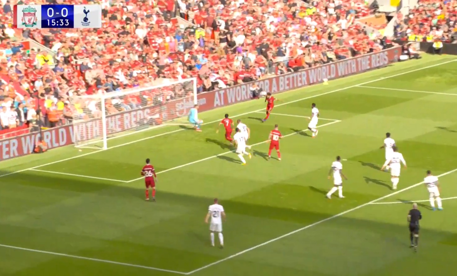 (Video) Mo Salah breaks nine-game duck with neat header to nod Liverpool in front v Spurs