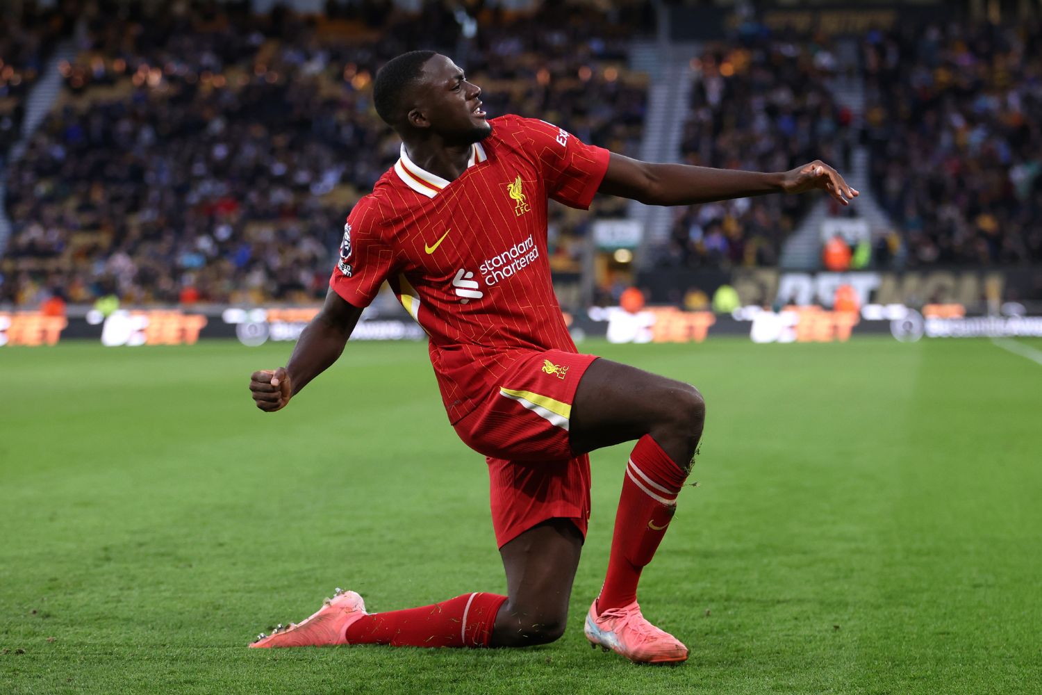 Konate celebrating his goal against Wolves