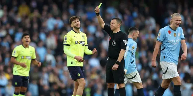 Adam Lallana booked after incident with Phil Foden against Manchester City