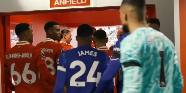 Trent Alexander-Arnold touches the 'This is Anfield' against Chelsea