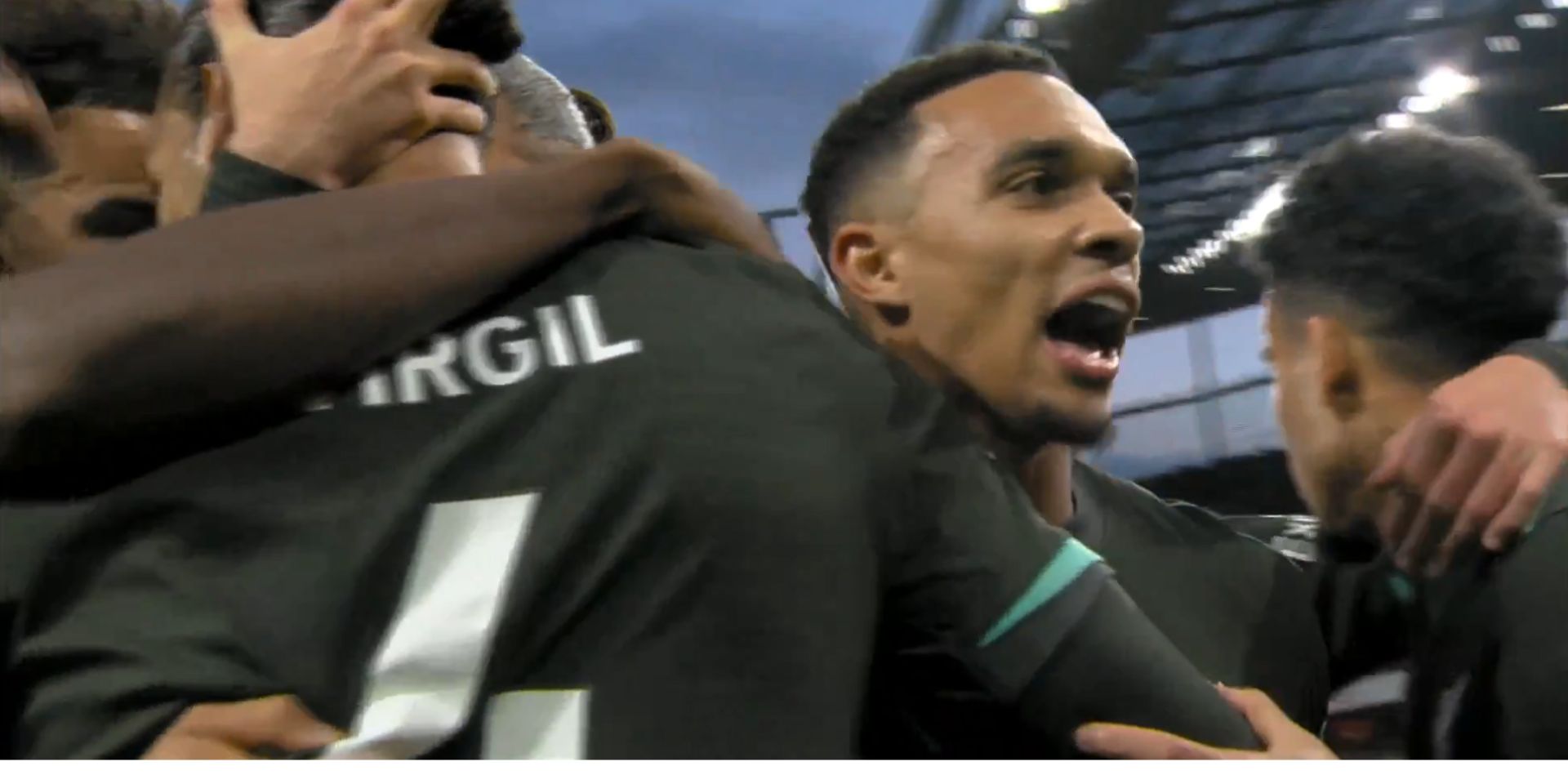 Trent Alexander-Arnold shouts a message to Arsenal fans