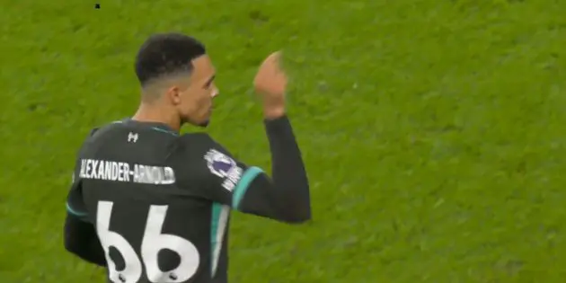 Alexander-Arnold celebrates Salah's goal against Arsenal