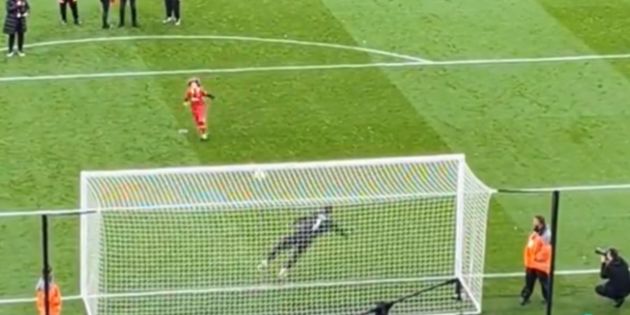 David James saves a penalty against young Liverpool fan