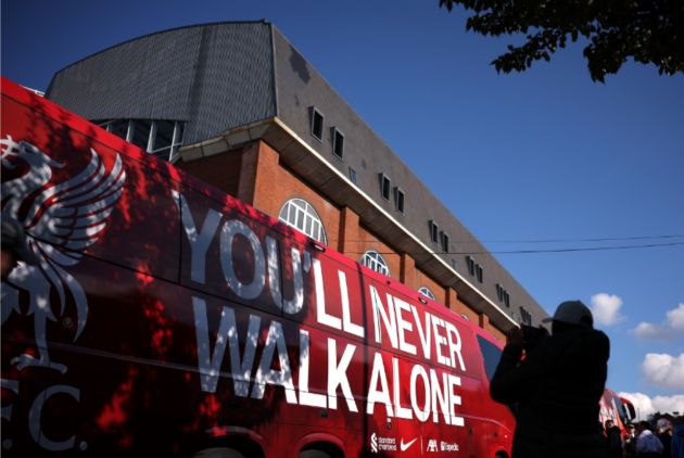 The Liverpool team bus passes Selhurst Park