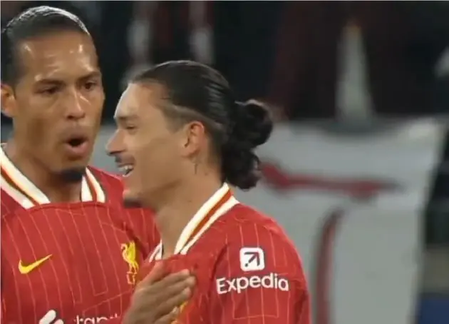 Van Dijk and Nunez celebrate the latter's goal against RB Leipzig