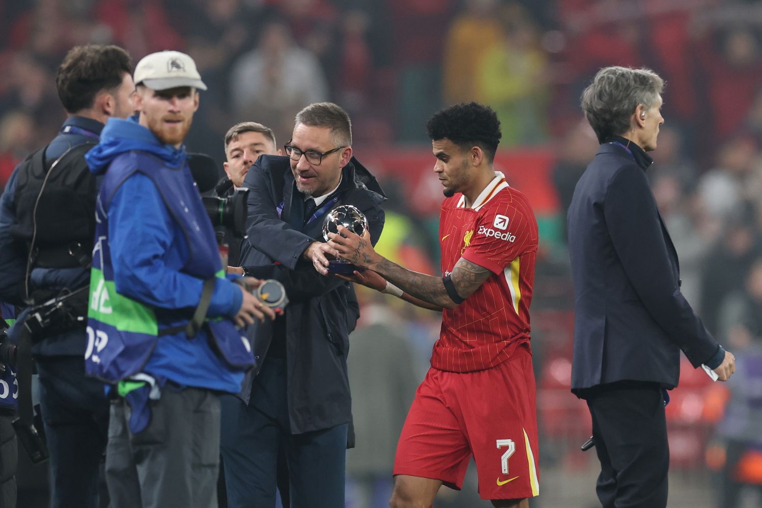 Luis Diaz after the full time whistle against Leverkusen
