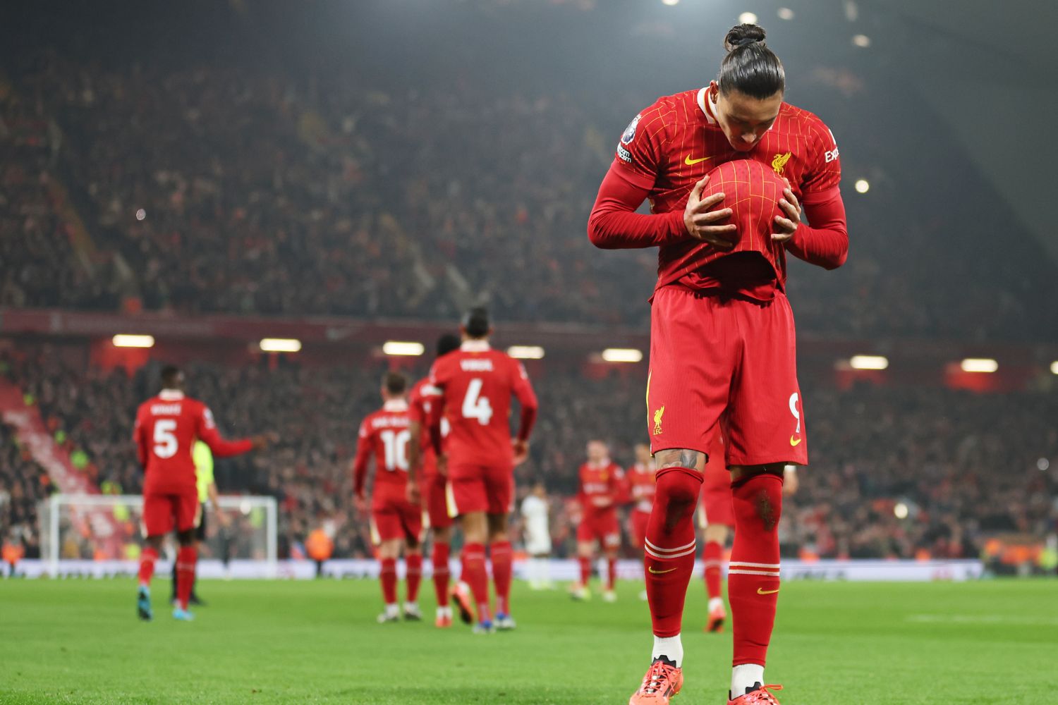 Darwin Nunez celebrates scoring against Aston Villa