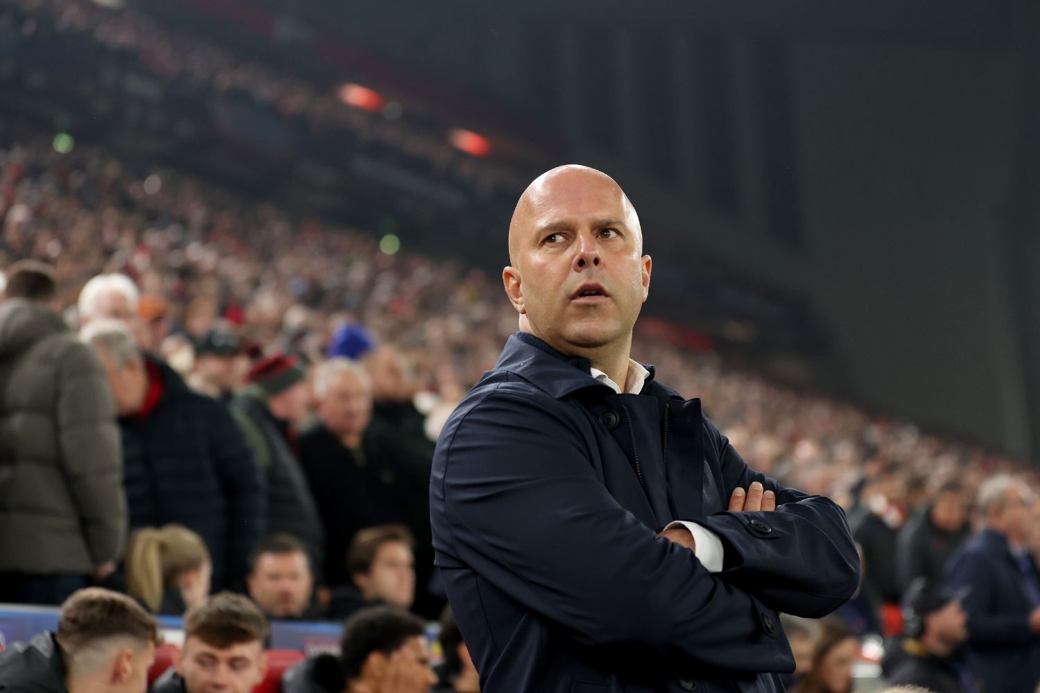 Arne Slot on the sidelines for Liverpool