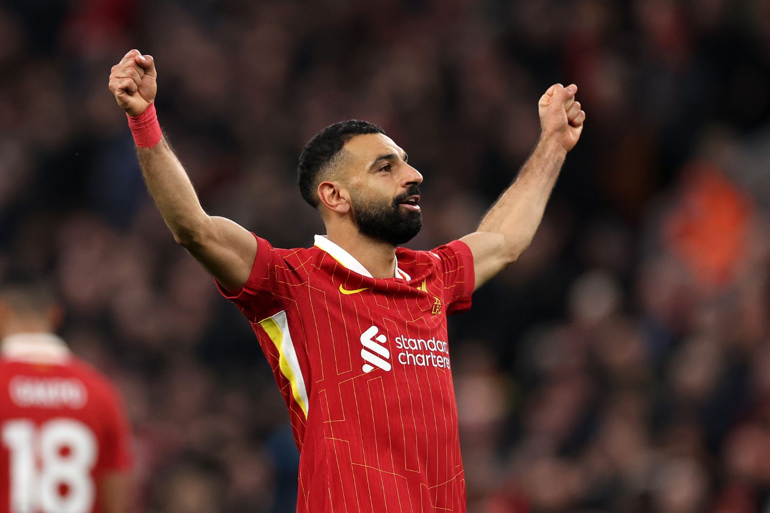 Mo Salah celebrates his goal against Brighton