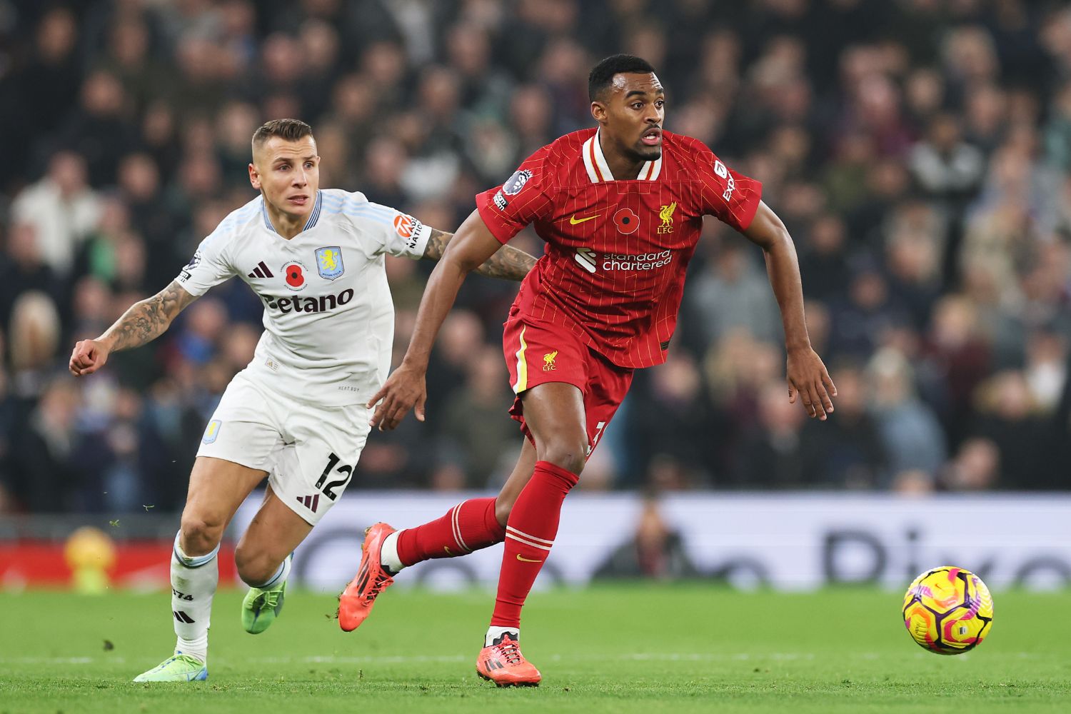 Ryan Gravenberch in action against Aston Villa