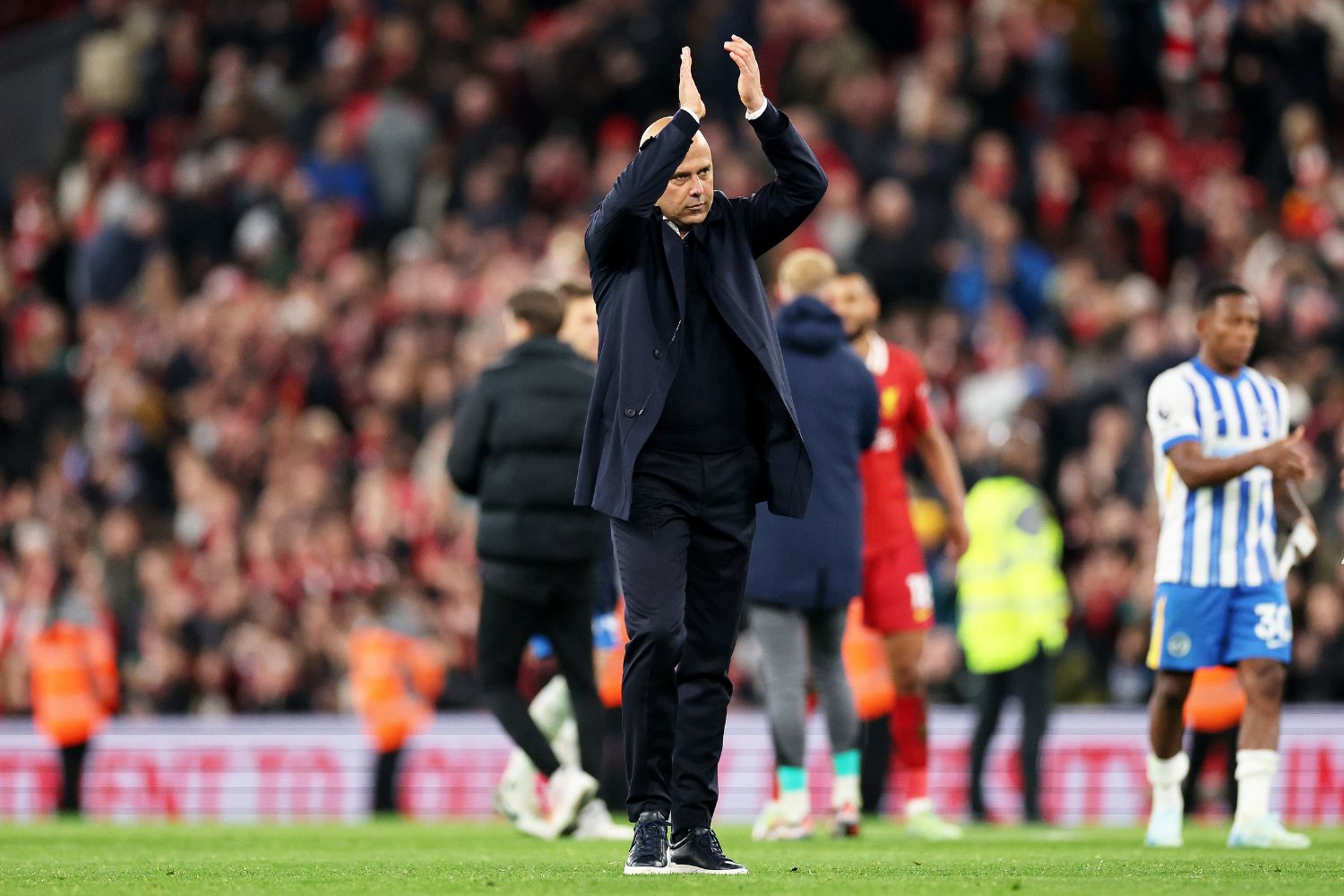 Arne Slot celebrates victory over Brighton