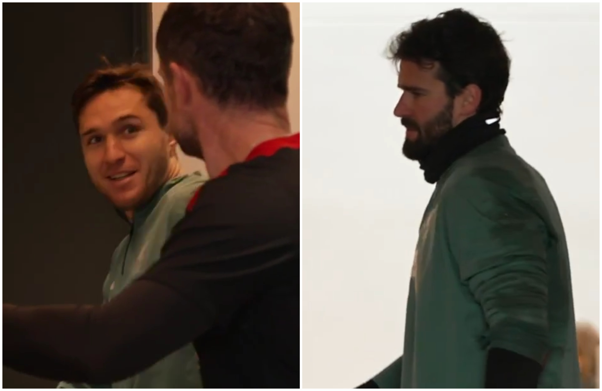 Federico Chiesa and Alisson Becker at the AXA training centre.