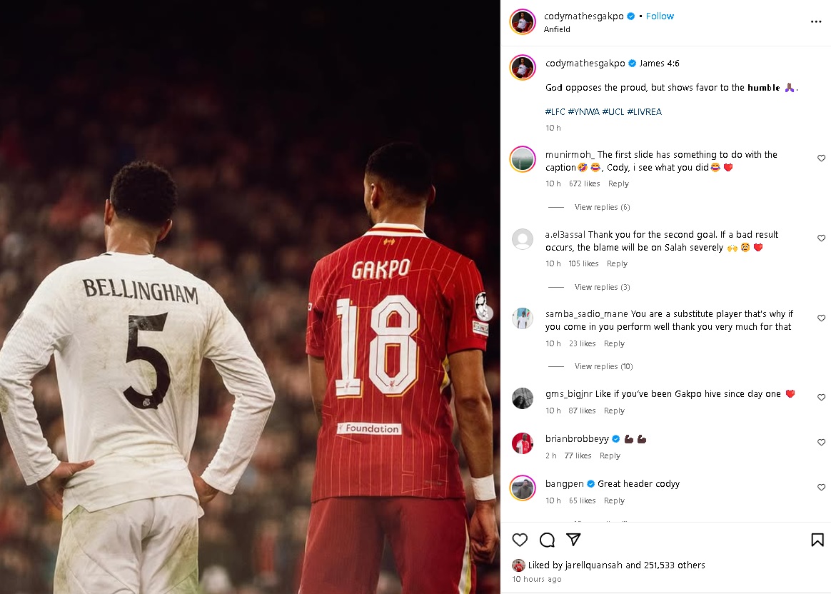 Cody Gakpo posts on Instagram with a post aimed at Jude Bellingham.