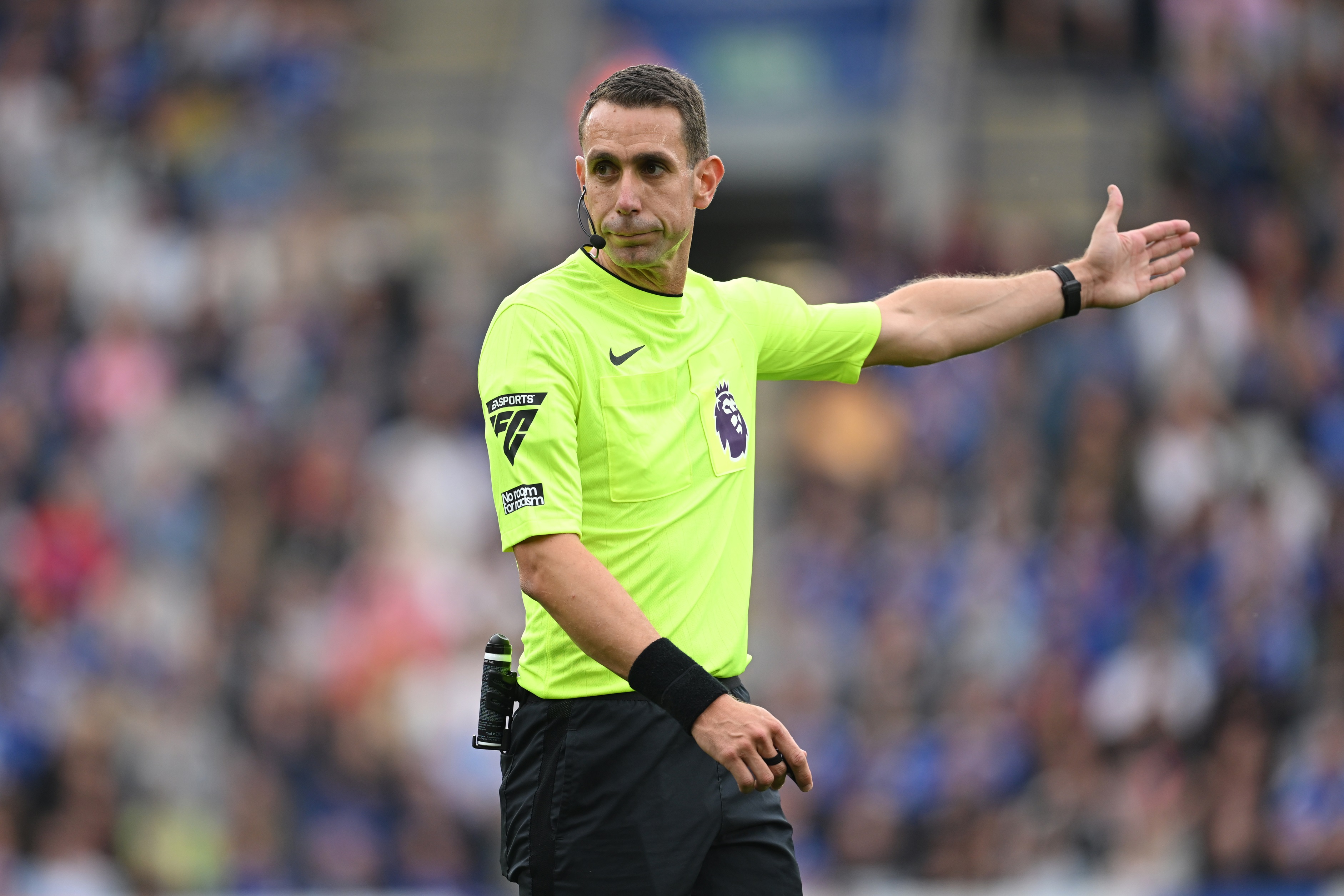 David Coote refereeing Leicester v Aston Villa.