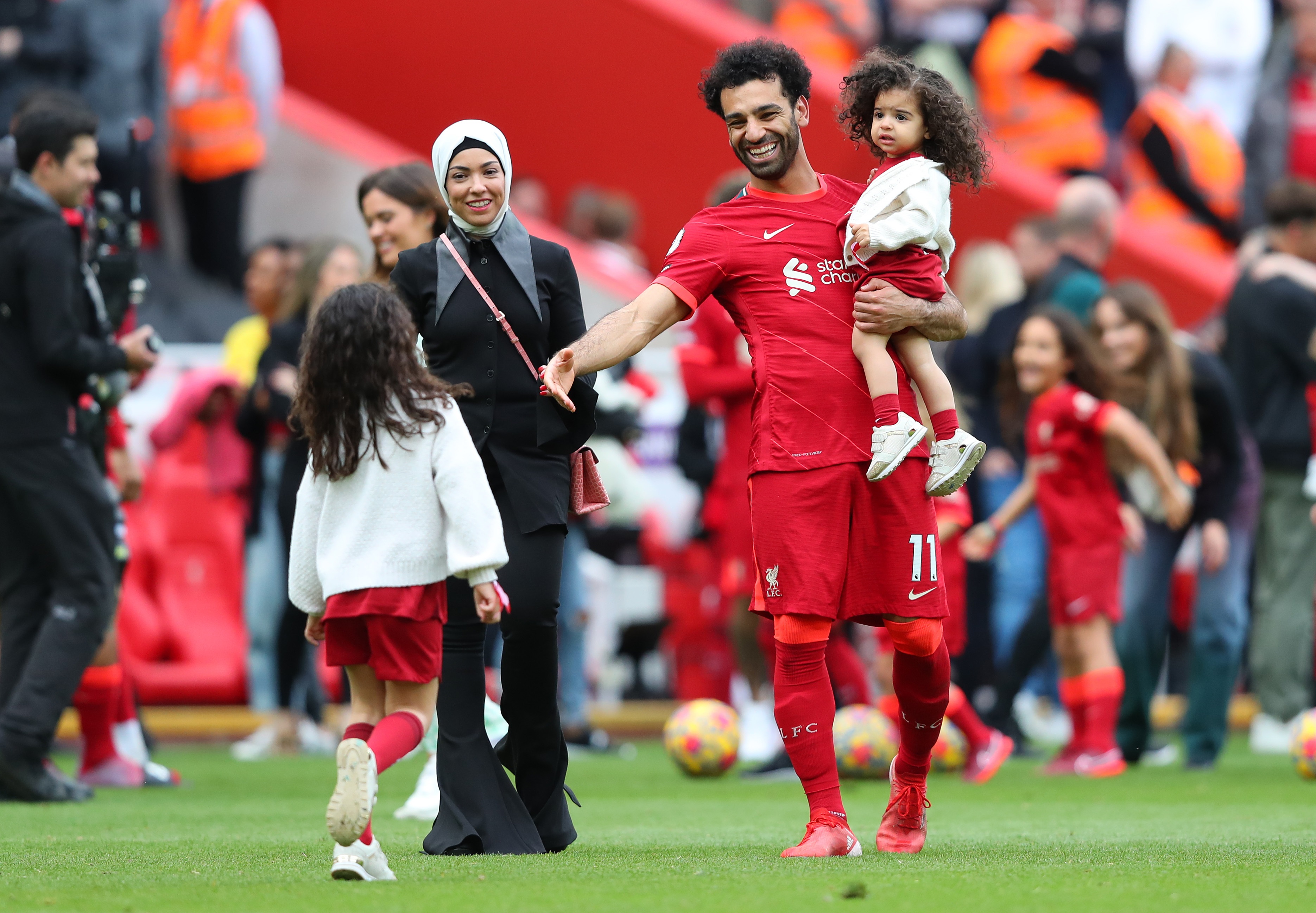 Mo Salah with his wife, Magi, and two daughters.