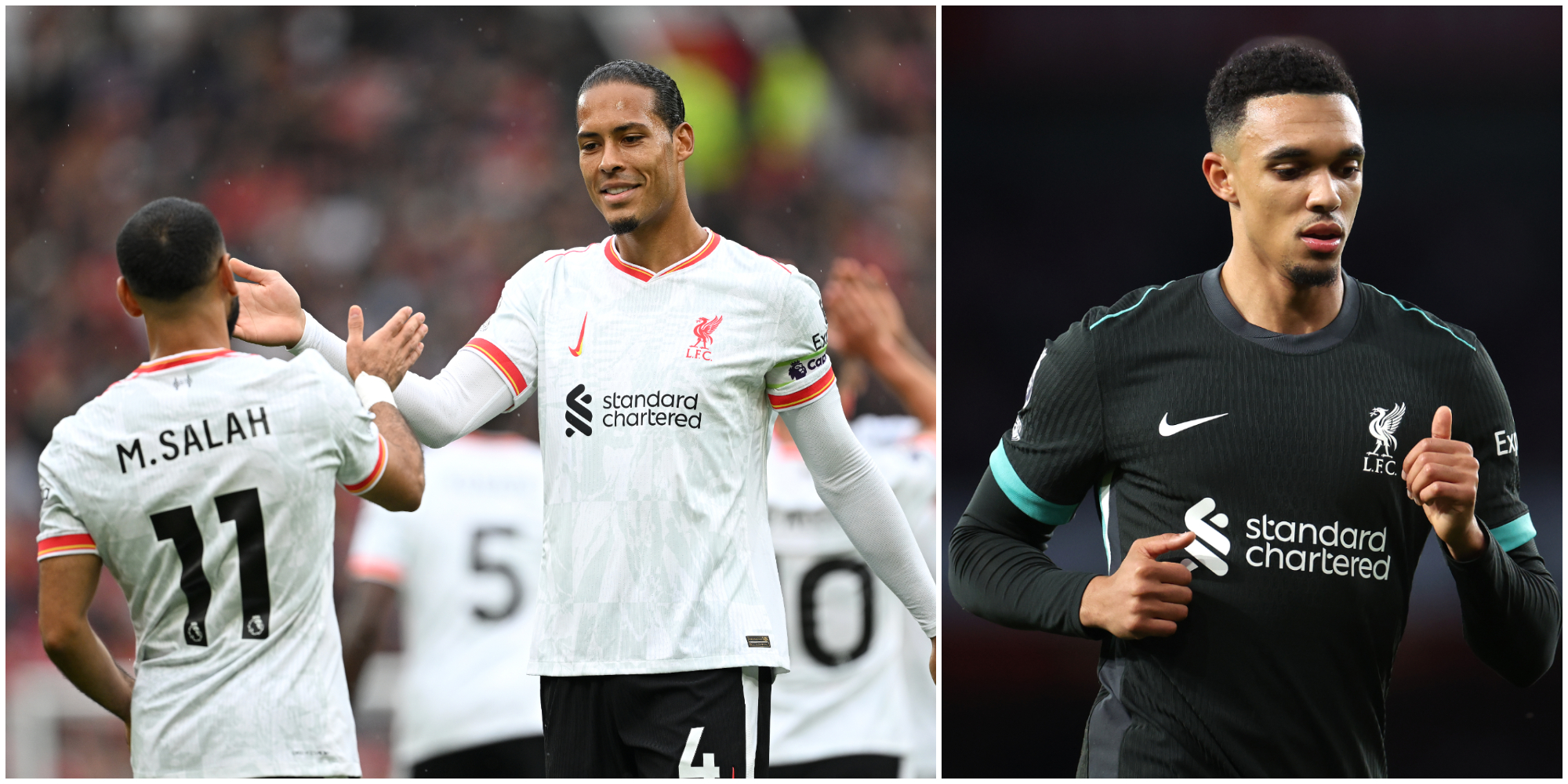 Virgil van Dijk, Mo Salah and Trent Alexander-Arnold of Liverpool FC.