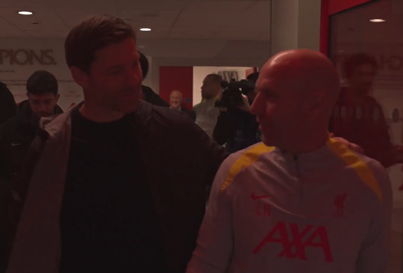 Arne Slot waited in the Anfield tunnel to commiserate with Xabi Alonso