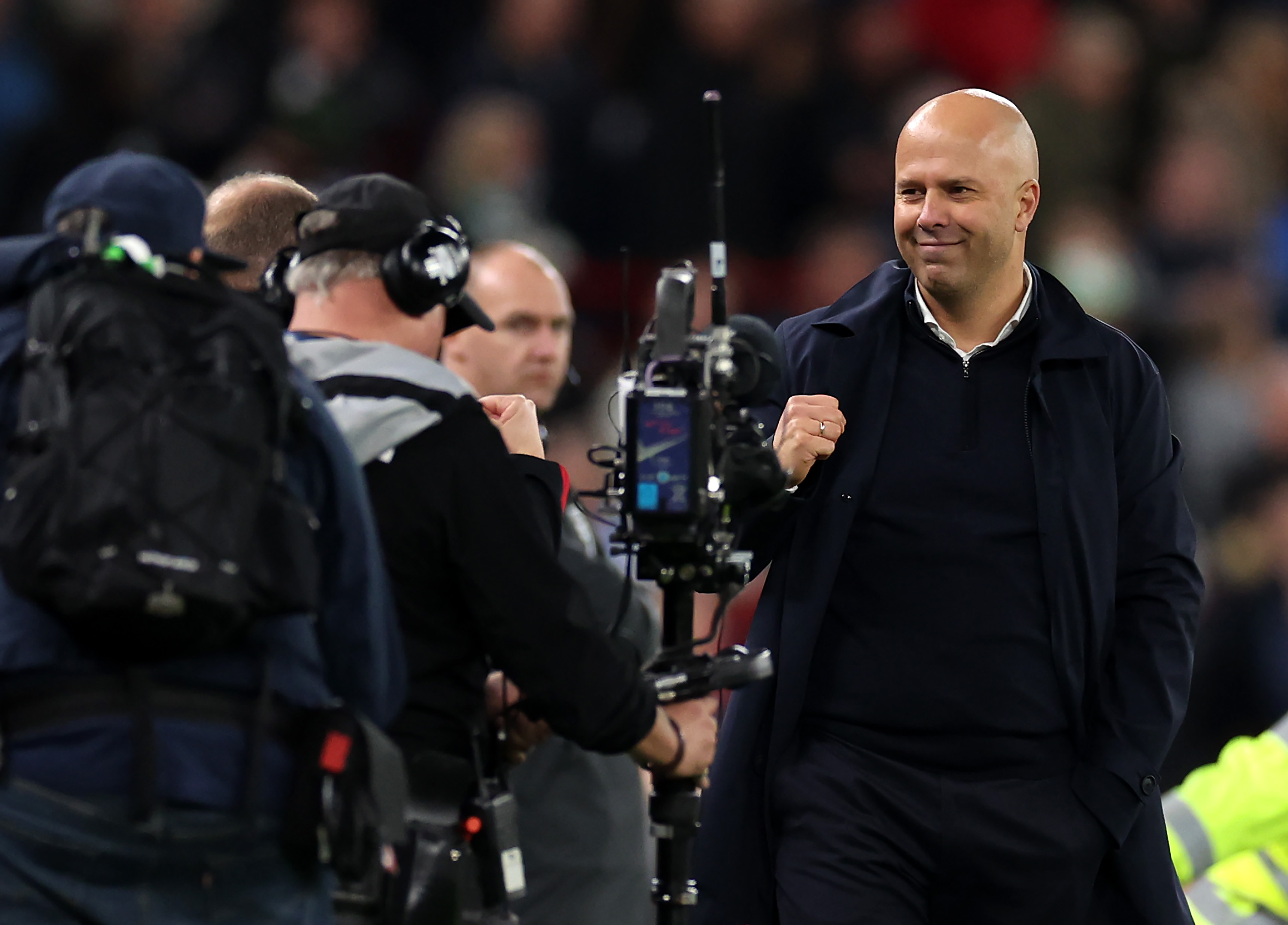 Arne Slot celebrates Liverpool's win over Brighton at Anfield