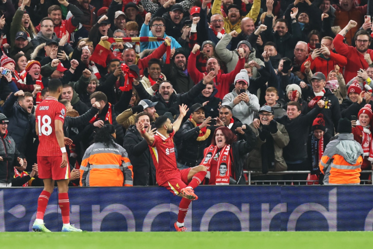 Mo Salah celebrates his goal against Aston Villa